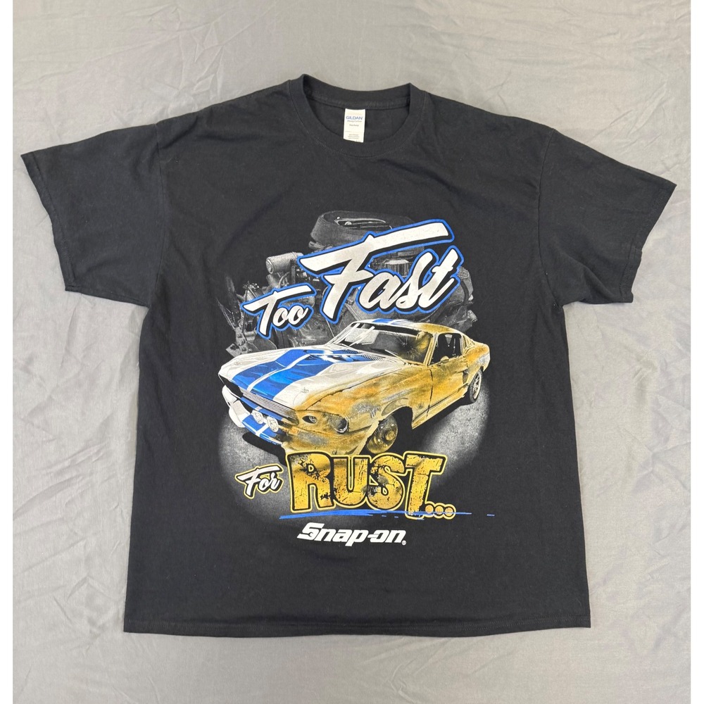 Snap-on Too Fast For Rust Graphic T-Shirt Mens XL Black Muscle Car Gildan Cotton